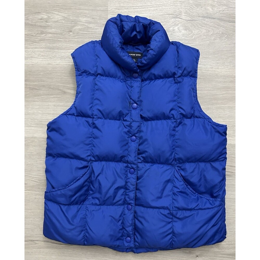 Women Land End Blue Puffer Down Lightweight Vest Outdoor Preppy medium 10-12